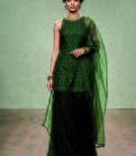 Emerald green embroidered georgette sharara set