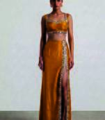 Mustard yellow embroidered dupion silk co ord set