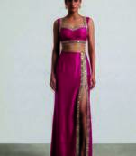 Hot pink embroidered dupion silk co ord set