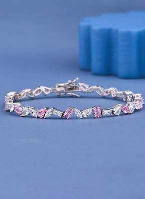 Pink & White Crystal Tennis Bracelet 1