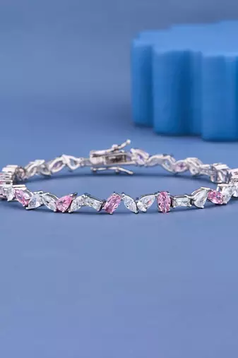 Pink & White Crystal Tennis Bracelet