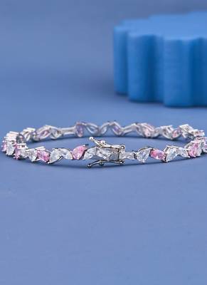 Pink & White Crystal Tennis Bracelet 2