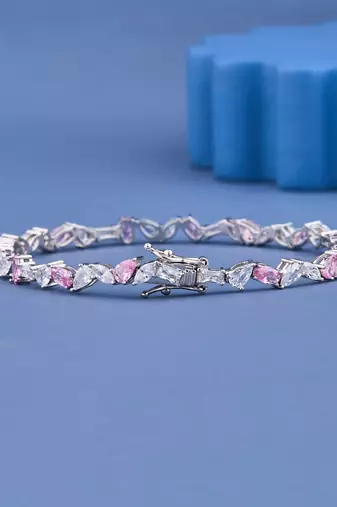 Pink & White Crystal Tennis Bracelet