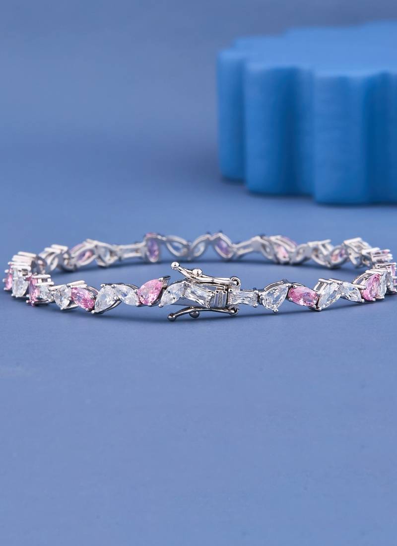 Pink & White Crystal Tennis Bracelet