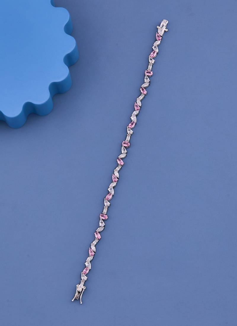 Pink & White Crystal Tennis Bracelet