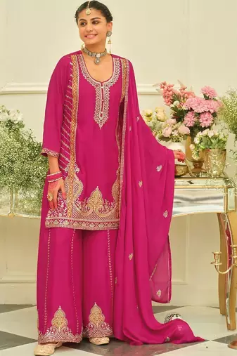Women Ethnic Motifs Embroidered Thread Work Kurta with Palazzos & With Dupatta