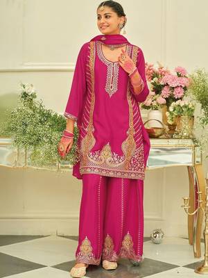 Women Ethnic Motifs Embroidered Thread Work Kurta with Palazzos & With Dupatta 4