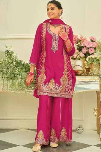 Women Ethnic Motifs Embroidered Thread Work Kurta with Palazzos & With Dupatta