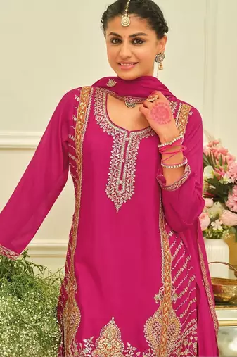 Women Ethnic Motifs Embroidered Thread Work Kurta with Palazzos & With Dupatta