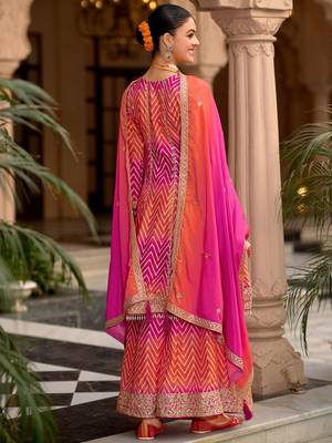 Chevron Printed Sequinned Round Neck A-Line Kurta With Palazzos & Dupatta 4