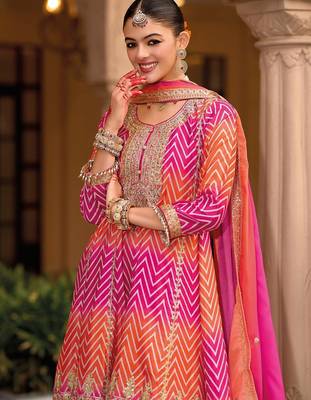 Chevron Printed Sequinned Round Neck A-Line Kurta With Palazzos & Dupatta 5