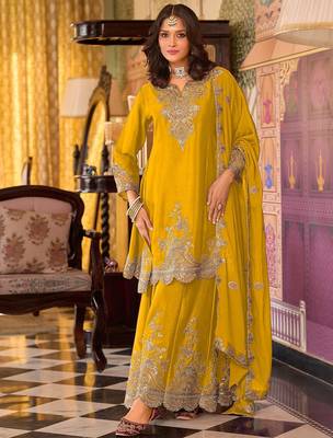 Women Ethnic Motifs Embroidered Kurta with Sharara & Dupatta 1