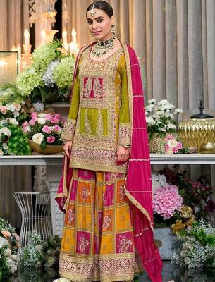 Women Ethnic Motifs Embroidered Kurta with Sharara & With Dupatta 1