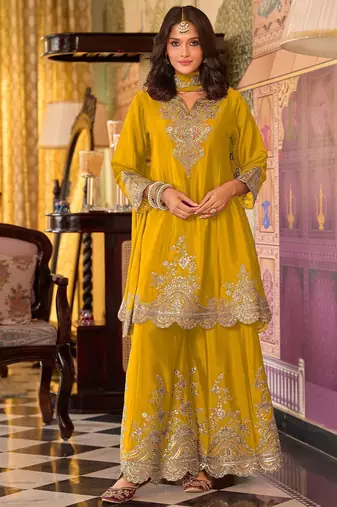 Women Ethnic Motifs Embroidered Kurta with Sharara & Dupatta