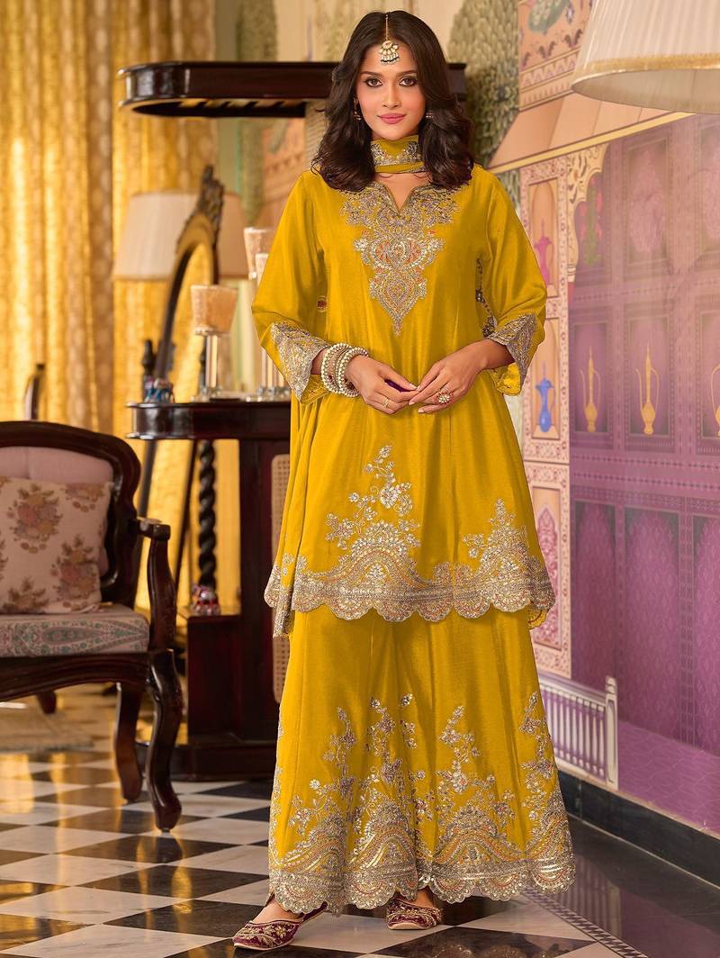 Women Ethnic Motifs Embroidered Kurta with Sharara & Dupatta
