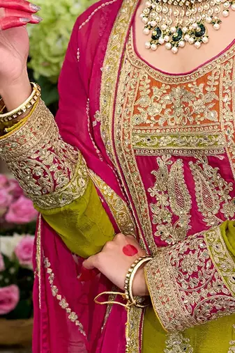 Women Ethnic Motifs Embroidered Kurta with Sharara & With Dupatta
