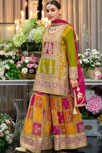 Women Ethnic Motifs Embroidered Kurta with Sharara & With Dupatta