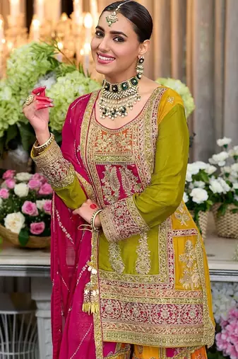 Women Ethnic Motifs Embroidered Kurta with Sharara & With Dupatta