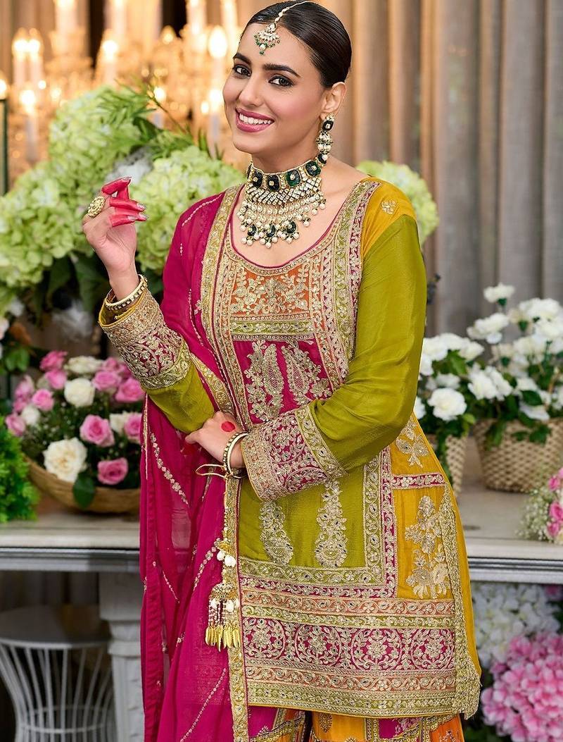 Women Ethnic Motifs Embroidered Kurta with Sharara & With Dupatta