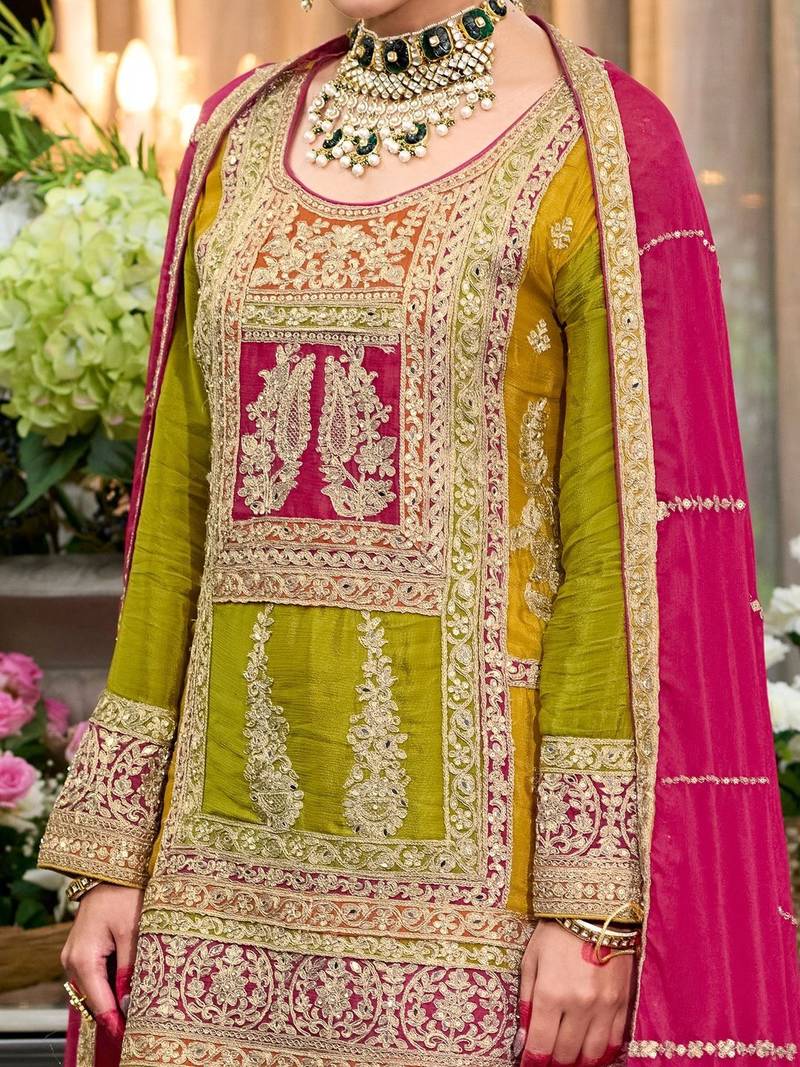 Women Ethnic Motifs Embroidered Kurta with Sharara & With Dupatta