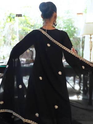 Embroidered Mirror Work Straight Kurta With Palazzos & Dupatta 3
