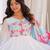 Women's sky blue floral print anarkali gown set with matching dupatta