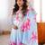 Women's sky blue floral print anarkali gown set with matching dupatta