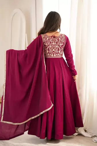 Women's elegant dark ranipink embroidered floor length anarkali gown with embroidery jacket