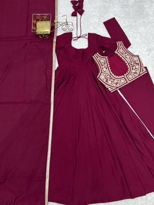 Women's elegant dark ranipink embroidered floor length anarkali gown with embroidery jacket 4