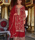 Ethnic Motifs Embroidered Sequinned Kurta with Palazzos & Dupatta