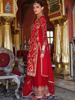 Ethnic Motifs Embroidered Sequinned Kurta with Palazzos & Dupatta 4