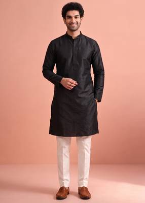 Raw silk solid kurta set for men 1