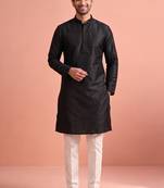 Raw silk solid kurta set for men