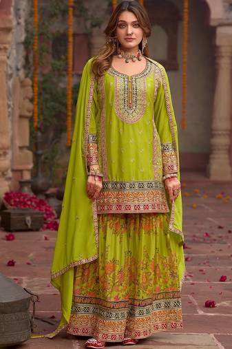 Women Ethnic Motifs Embroidered Thread Work Kurta with Sharara & With Dupatta