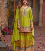 Women Ethnic Motifs Embroidered Thread Work Kurta with Sharara & With Dupatta