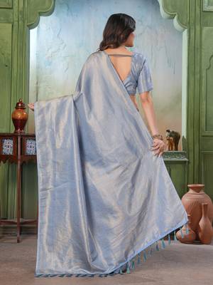 light blue woven kanjivaram soft silk blend saree designer pallu saree with blouse 2