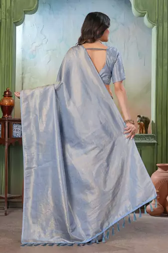 light blue woven kanjivaram soft silk blend saree designer pallu saree with blouse