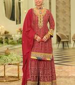 Ethnic Motifs Embroidered Straight Sequinned Kurta With Sharara & Dupatta