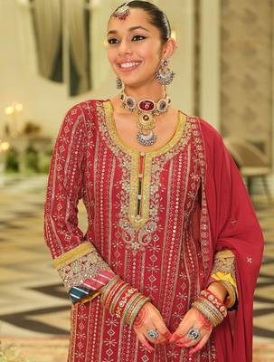Ethnic Motifs Embroidered Straight Sequinned Kurta With Sharara & Dupatta 2