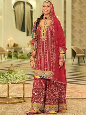 Ethnic Motifs Embroidered Straight Sequinned Kurta With Sharara & Dupatta 3