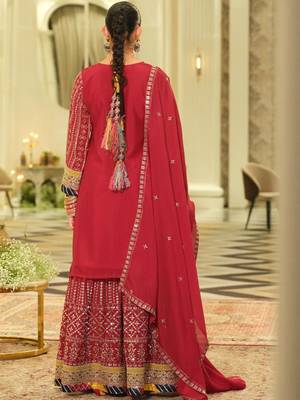 Ethnic Motifs Embroidered Straight Sequinned Kurta With Sharara & Dupatta 4