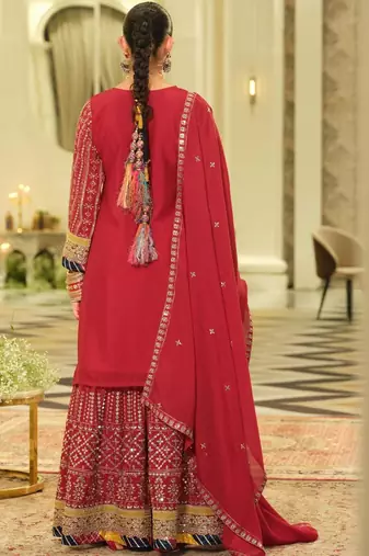 Ethnic Motifs Embroidered Straight Sequinned Kurta With Sharara & Dupatta