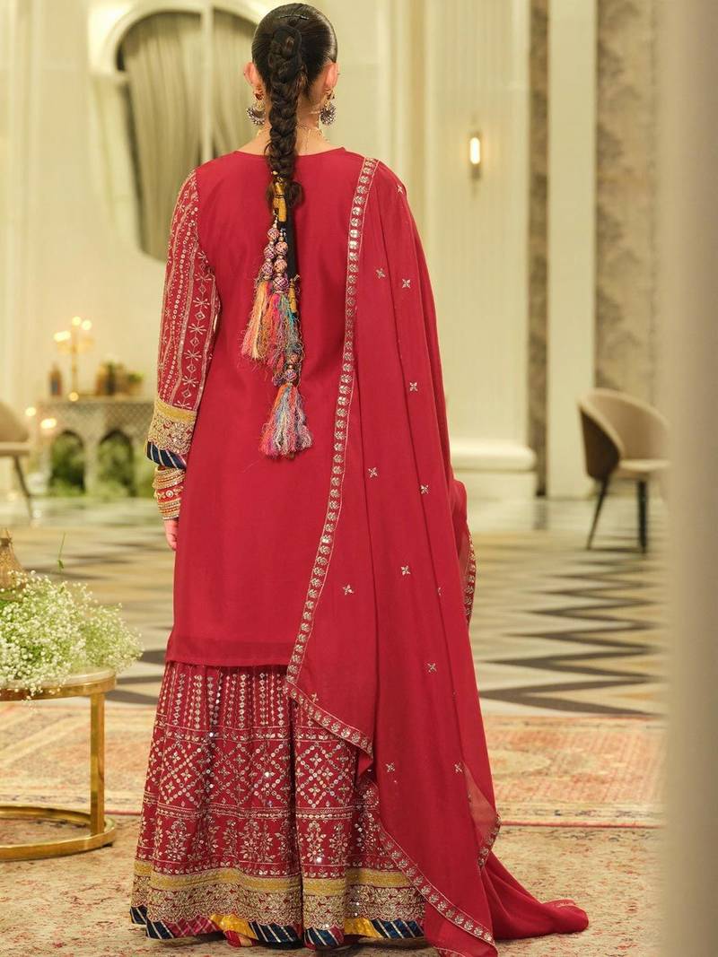 Ethnic Motifs Embroidered Straight Sequinned Kurta With Sharara & Dupatta