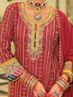 Ethnic Motifs Embroidered Straight Sequinned Kurta With Sharara & Dupatta 6