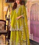 Women Ethnic Motifs Embroidered Thread Work Kurta with Sharara & With Dupatta