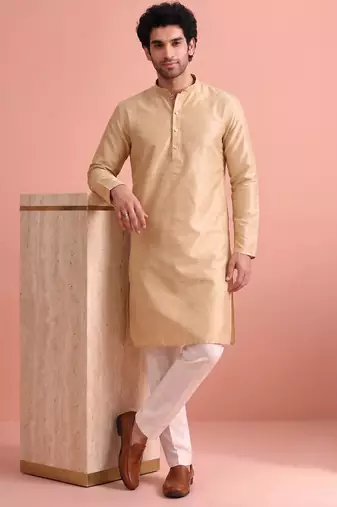  silk blend solid kurta set for men