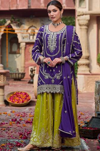 Women Ethnic Motifs Embroidered Thread Work Kurta with Sharara & With Dupatta