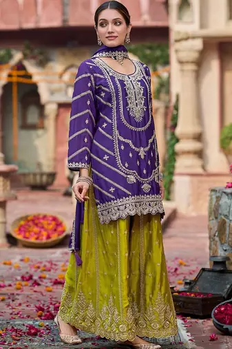 Women Ethnic Motifs Embroidered Thread Work Kurta with Sharara & With Dupatta