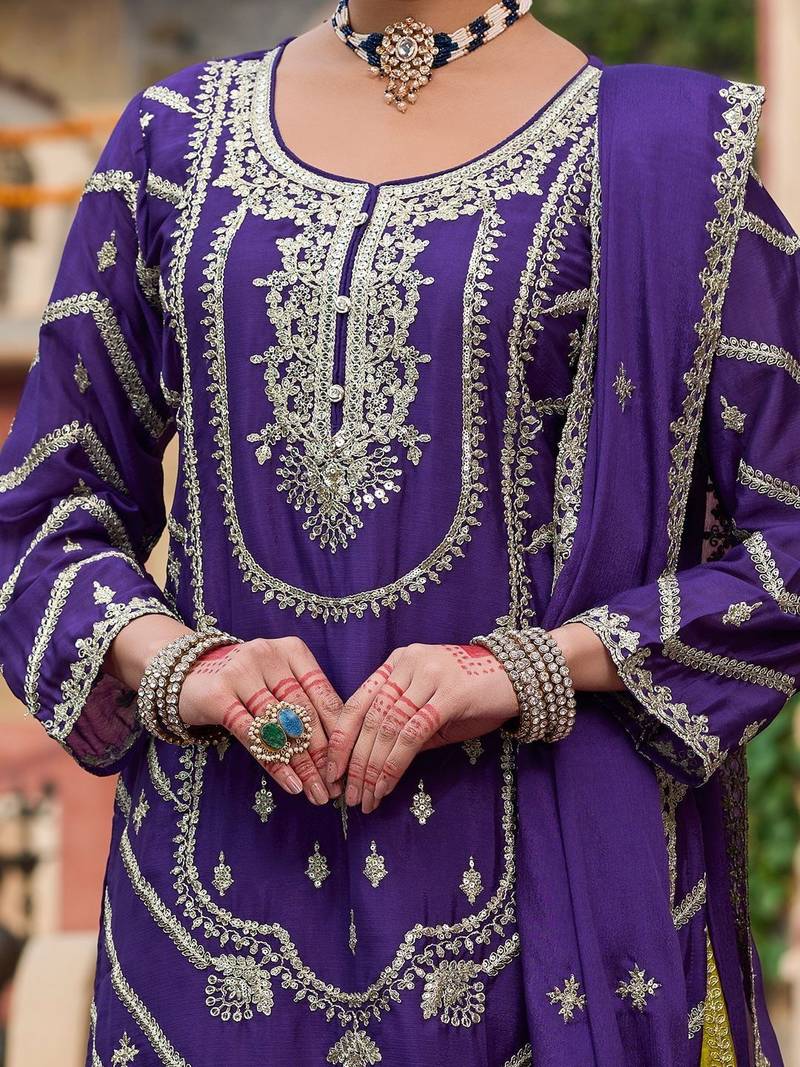 Women Ethnic Motifs Embroidered Thread Work Kurta with Sharara & With Dupatta