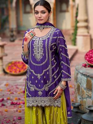 Women Ethnic Motifs Embroidered Thread Work Kurta with Sharara & With Dupatta 7